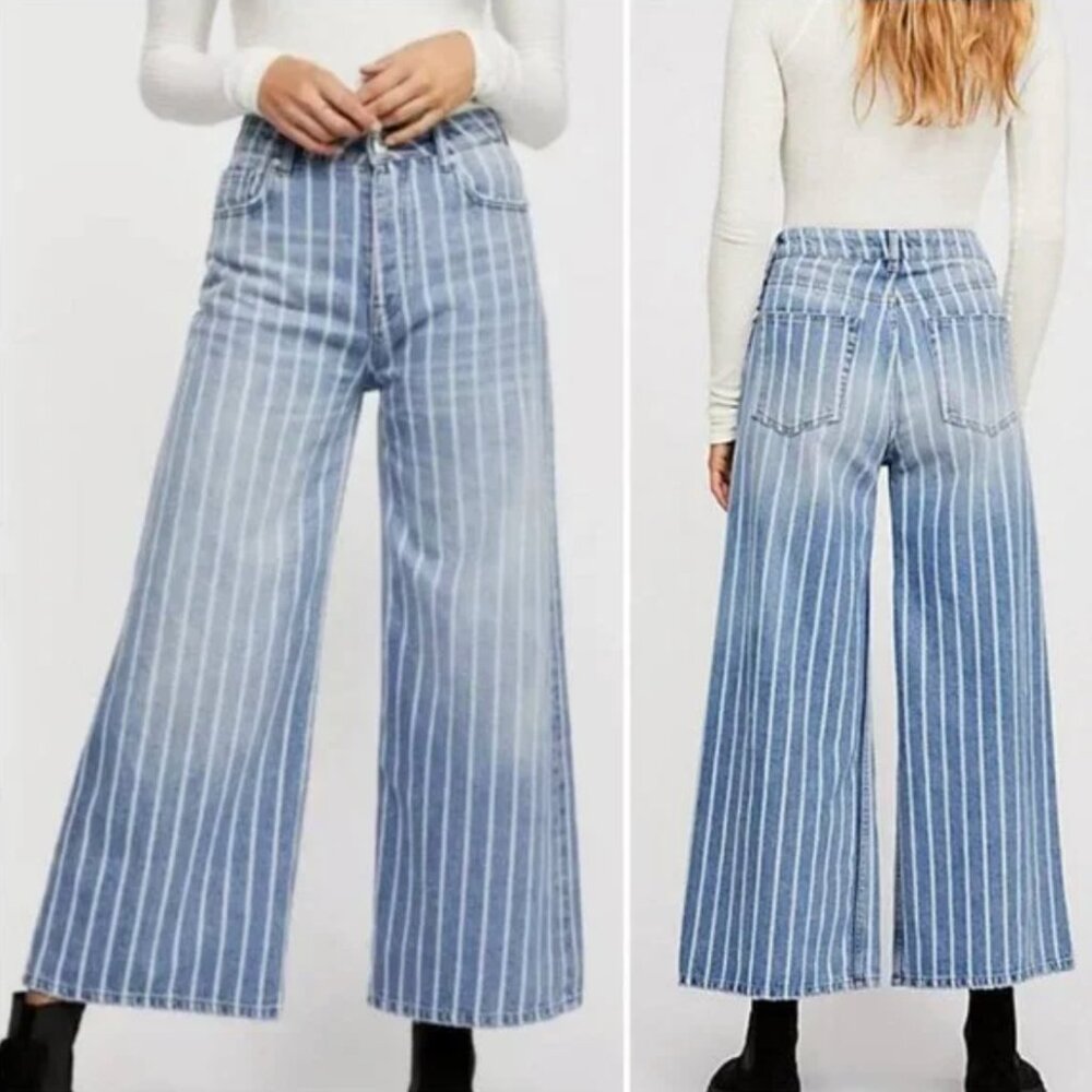 Free People We The Free Earn Your Stripes Wide Leg Jeans